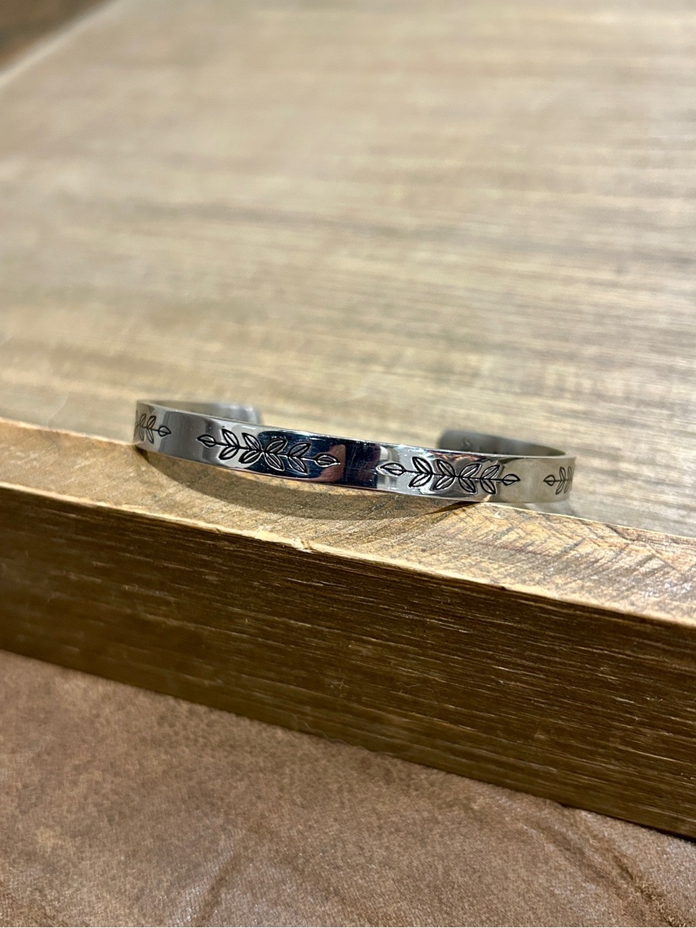 Silver Engraved Leaf Cuff Bracelet